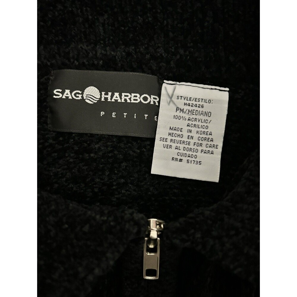 Sag Harbor Cardigan Y2K Retro Soft Black Red Full Zip Chenille Coastal Grandma - Picture 6 of 9